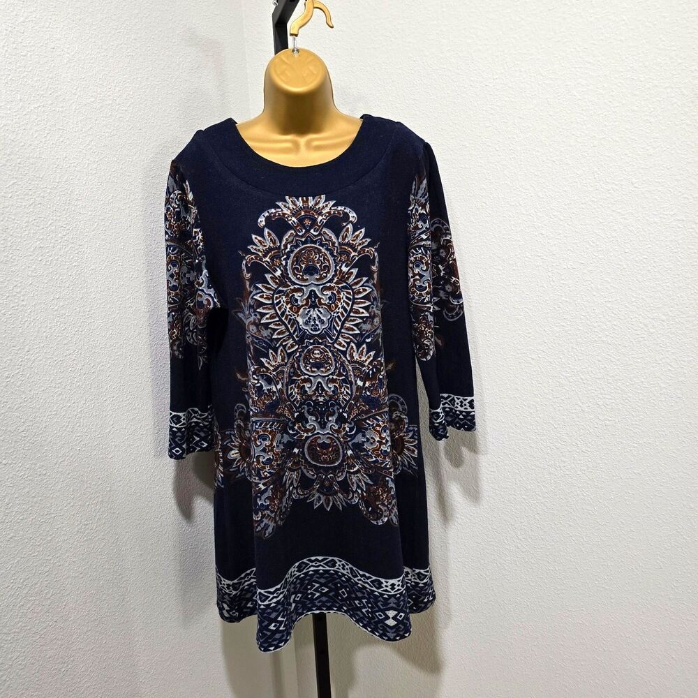 Vtg Serengeti Blue Indie Sweater Dress Womens XL Goblin Boho Dark Fairy Paisley